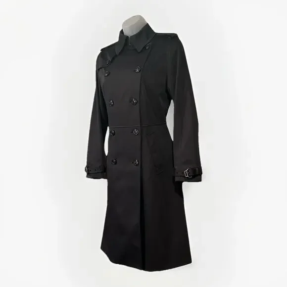 Cole Haan Double Breasted Trench Coat Women's Size 4 Black Satin Lined Classic - Picture 3 of 16